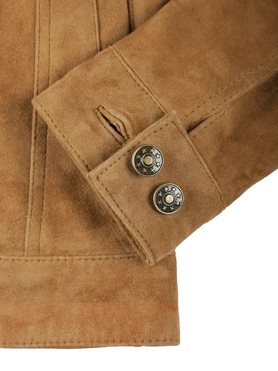 Women's Light Brown Suede Trucker Jacket