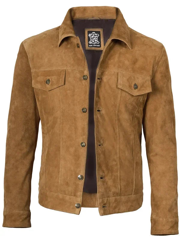 Logan Light Brown Suede Trucker Jacket