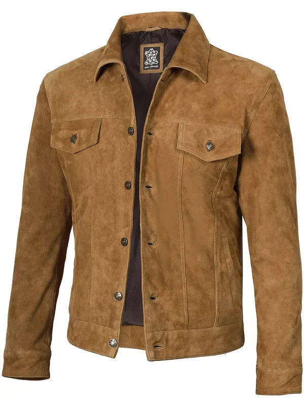 Logan Light Brown Suede Trucker Jacket