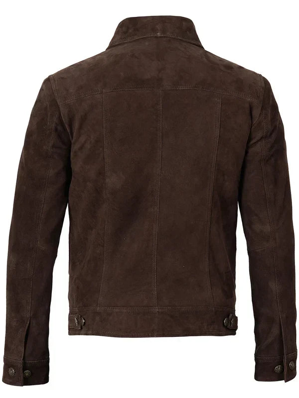 Logan Men's Dark Brown Suede Trucker Jacket