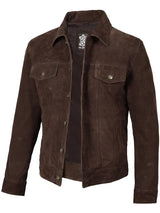 Logan Men's Dark Brown Suede Trucker Jacket