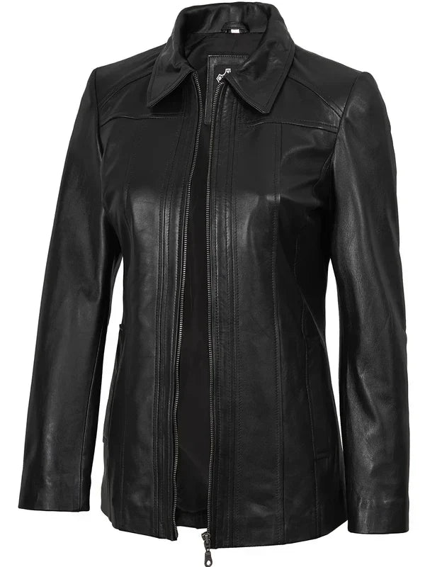 Marsha Women's Leather Black Car Coat