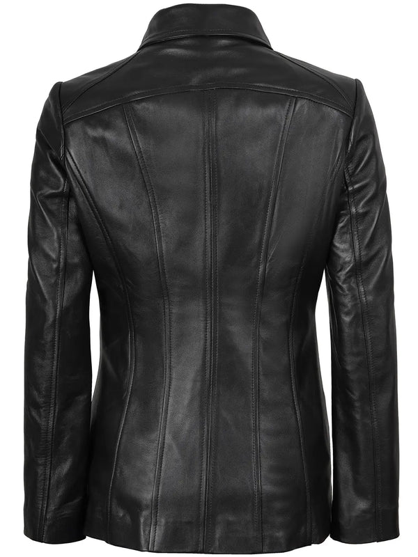 Marsha Women's Leather Black Car Coat