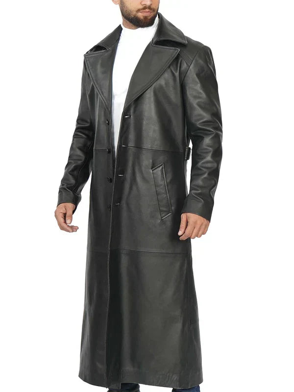 Jackson Men's Black Leather Long Duster Coat