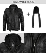 Edinburgh Mens Black Bomber Leather Jacket With Removable Hood