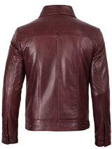 Men's Burgundy Real Leather Trucker Jacket