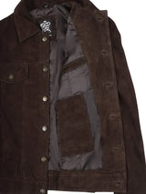 Logan Men's Dark Brown Suede Trucker Jacket