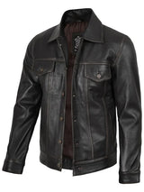 Men's Dark Brown Trucker Leather Jacket