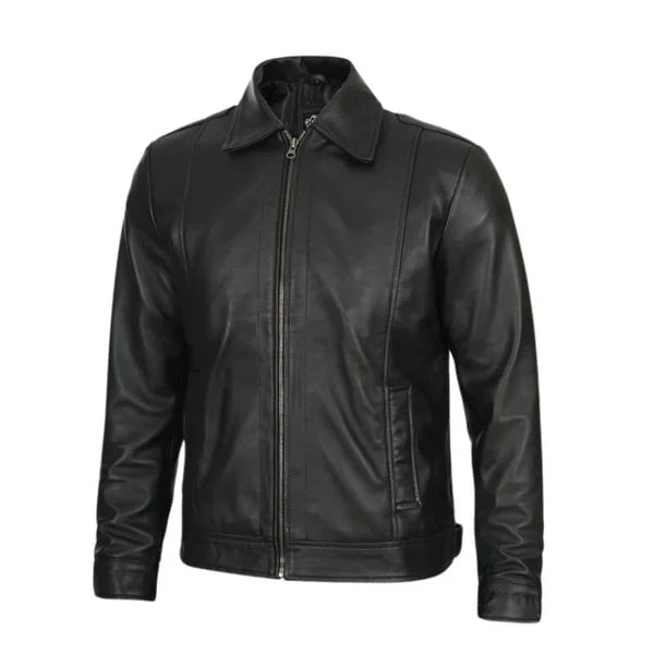 Reeves Men's Vintage Black Harrington Leather Jacket