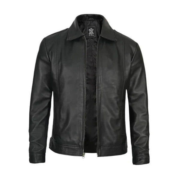 Reeves Men's Vintage Black Harrington Leather Jacket