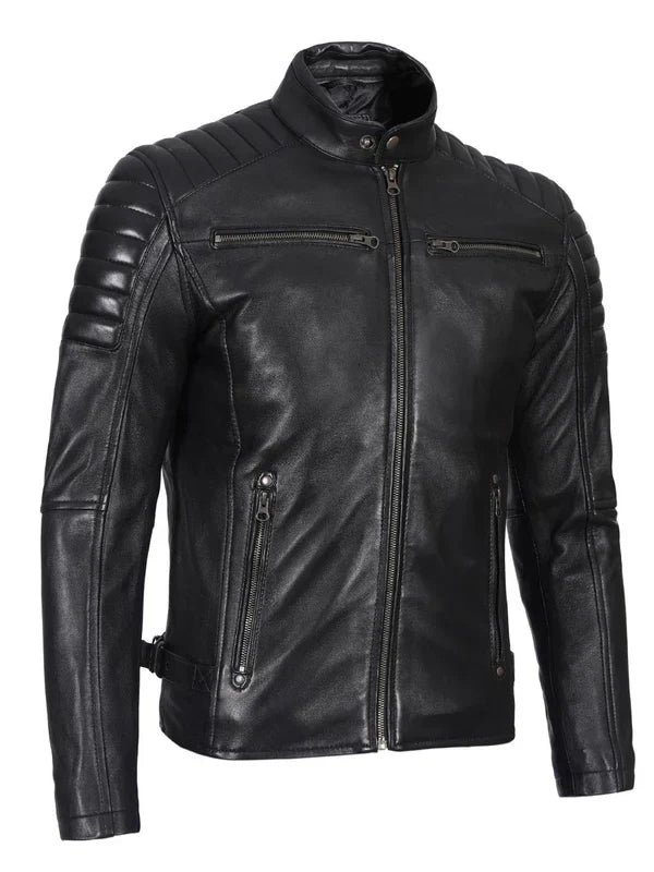 Felix Men's Black Biker Style Leather Jacket