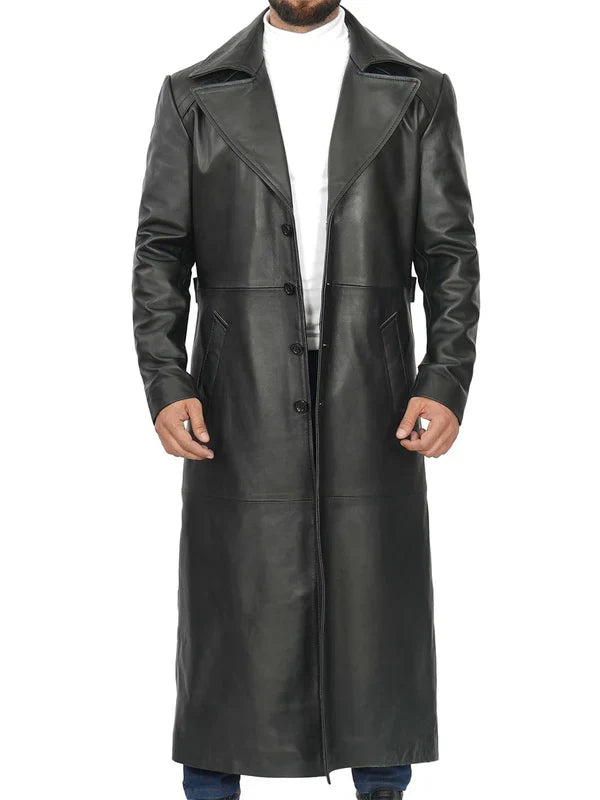 Jackson Men's Black Leather Long Duster Coat
