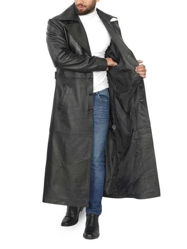 Jackson Men's Black Leather Long Duster Coat