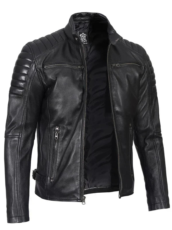 Felix Men's Black Biker Style Leather Jacket