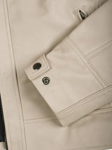 Men's Beige Cafe Racer Leather Jacket