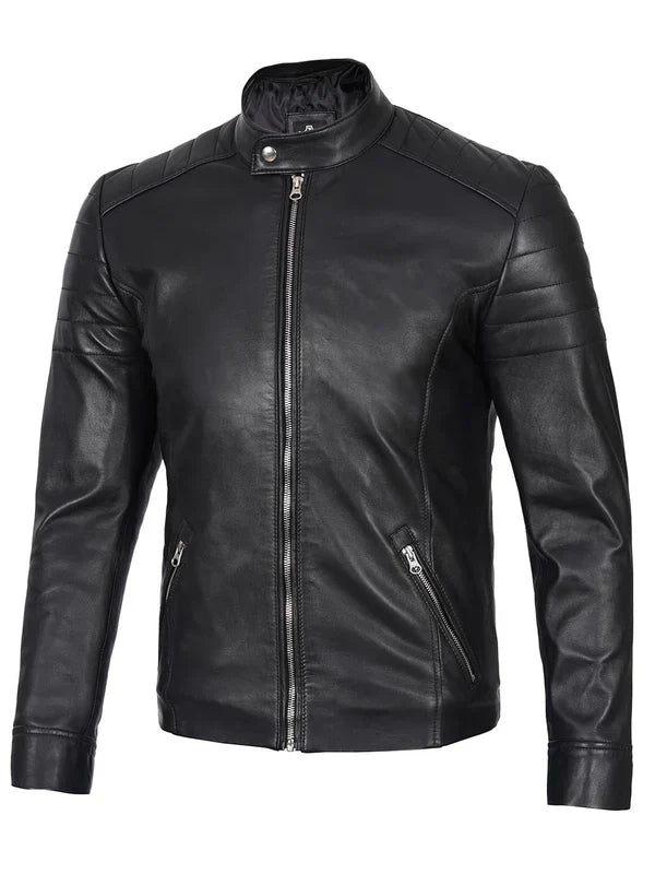 Carrie Men's Black Cafe Racer Leather Jacket
