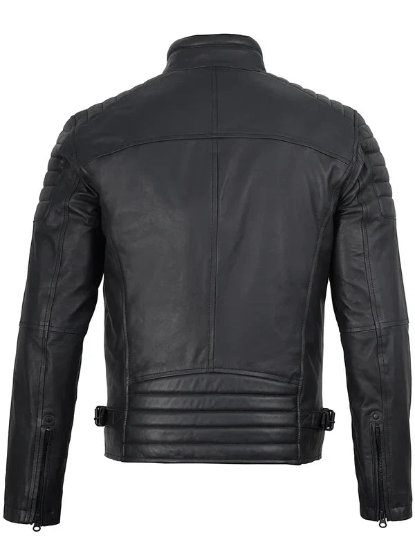 Mens Matte Black Biker Style Real Leather Jacket
