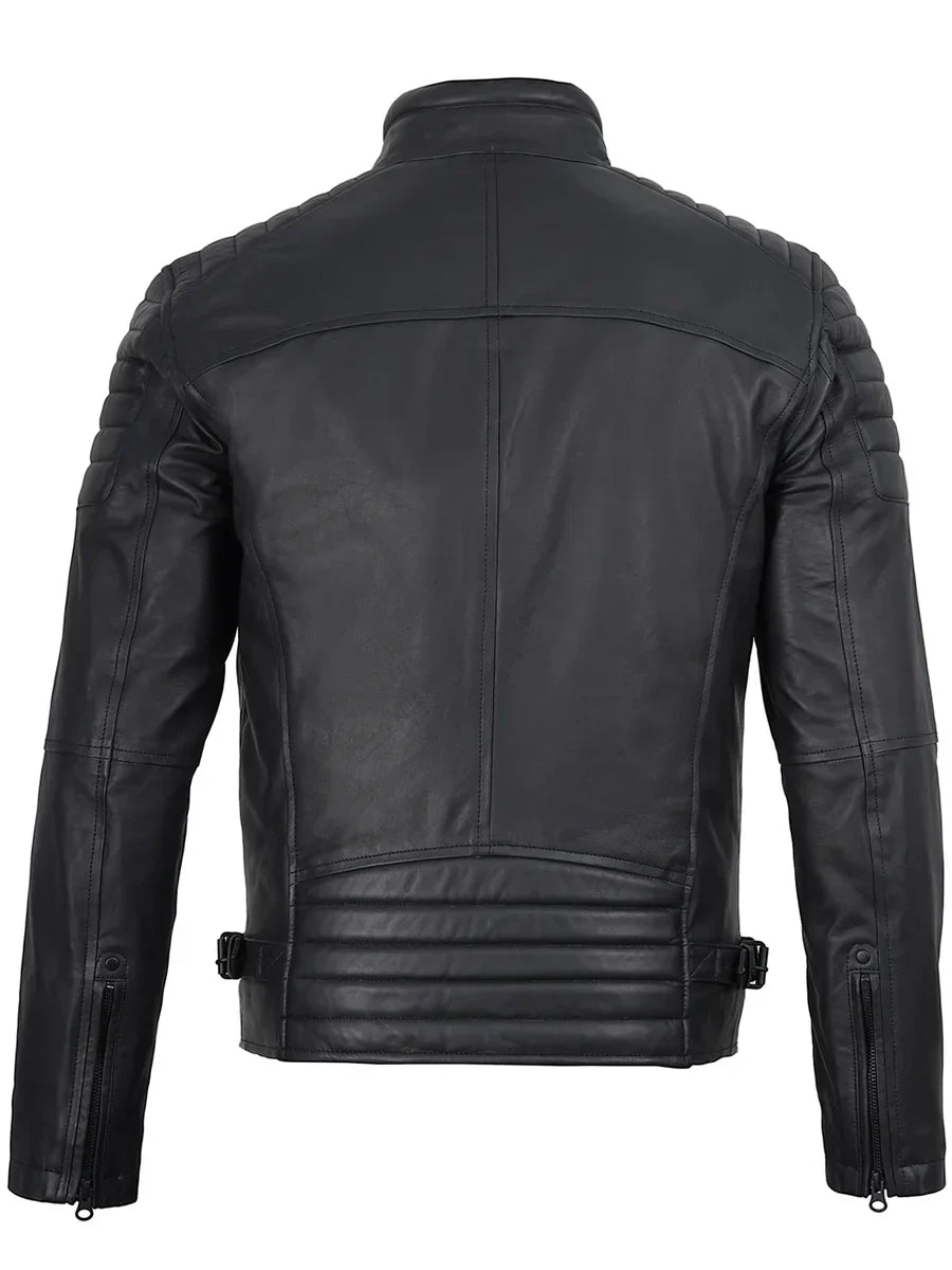 Mens Matte Black Biker Style Real Leather Jacket