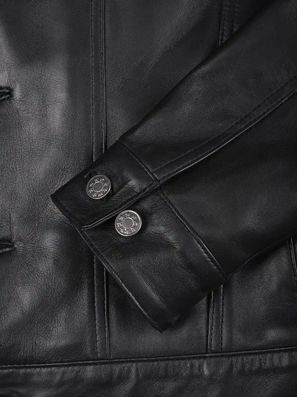 Fernando Mens Black Leather Trucker Jacket