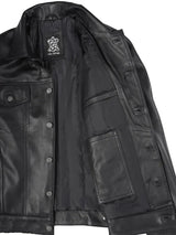 Fernando Mens Black Leather Trucker Jacket