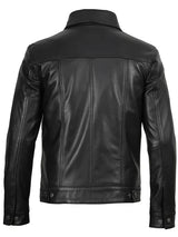 Fernando Mens Black Leather Trucker Jacket