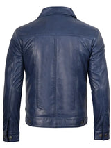 Fernando Men's Blue Real Leather Trucker Jacket