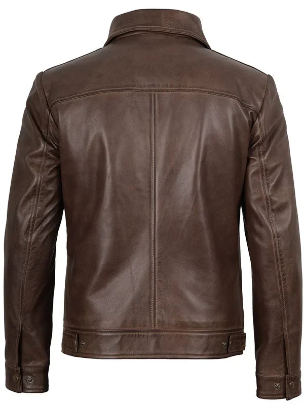 Mens Chocolate Brown Harrington Leather Jacket