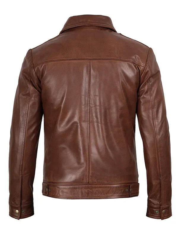 Reeves Men's Brown Harrington Leather Jacket