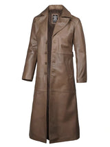 Brown Leather Long Men's Duster Coat