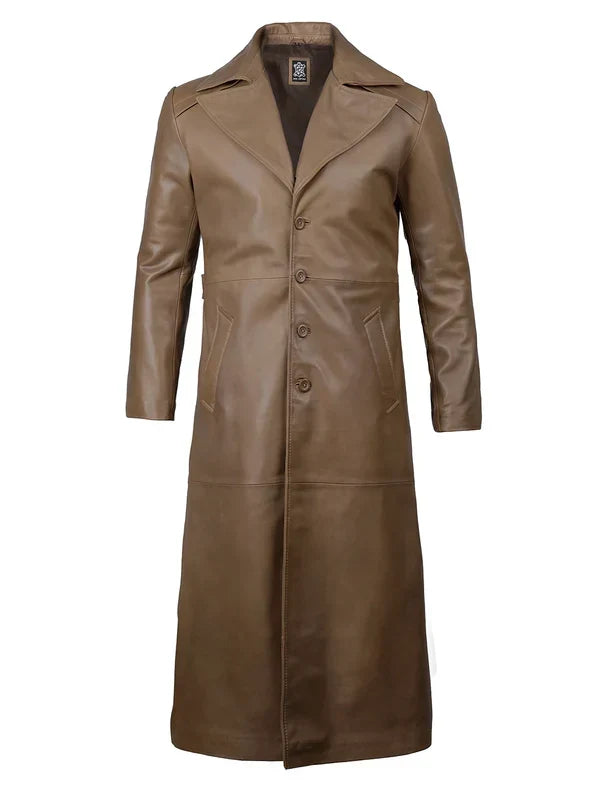 Brown Leather Long Men's Duster Coat