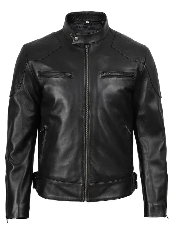 Men's Black Cafe Racer Leather Jacket