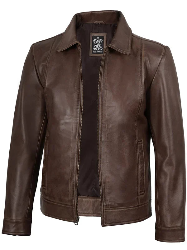 Mens Chocolate Brown Harrington Leather Jacket