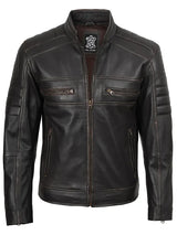 Men's Rub Off Dark Brown Cafe Racer Leather Jacket