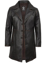 Men's Real Leather 3 4 Length Dark Brown Car Coat