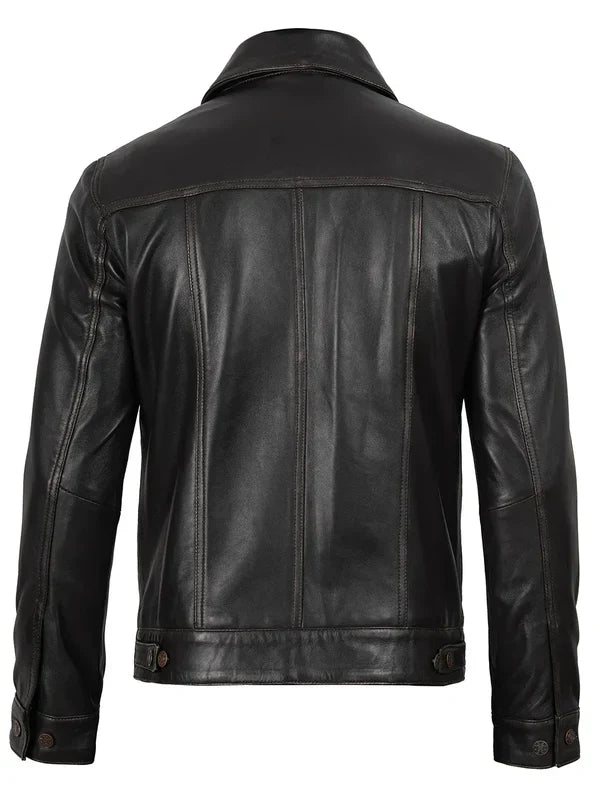 Men's Dark Brown Trucker Leather Jacket