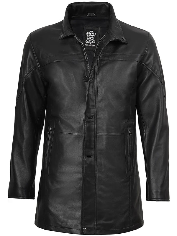 Bristol Men's Black Leather Car Coat