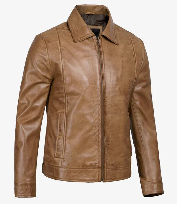 Men's Yellow Wax Vintage Leather Jacket