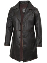 Men's Real Leather 3 4 Length Dark Brown Car Coat