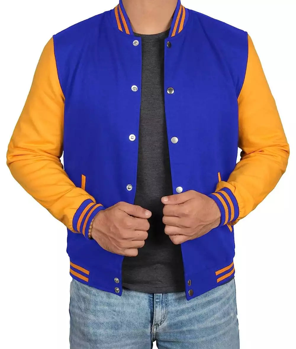 Men’s Royal Blue Baseball Jacket – Yellow Sleeve Varsity Bomber