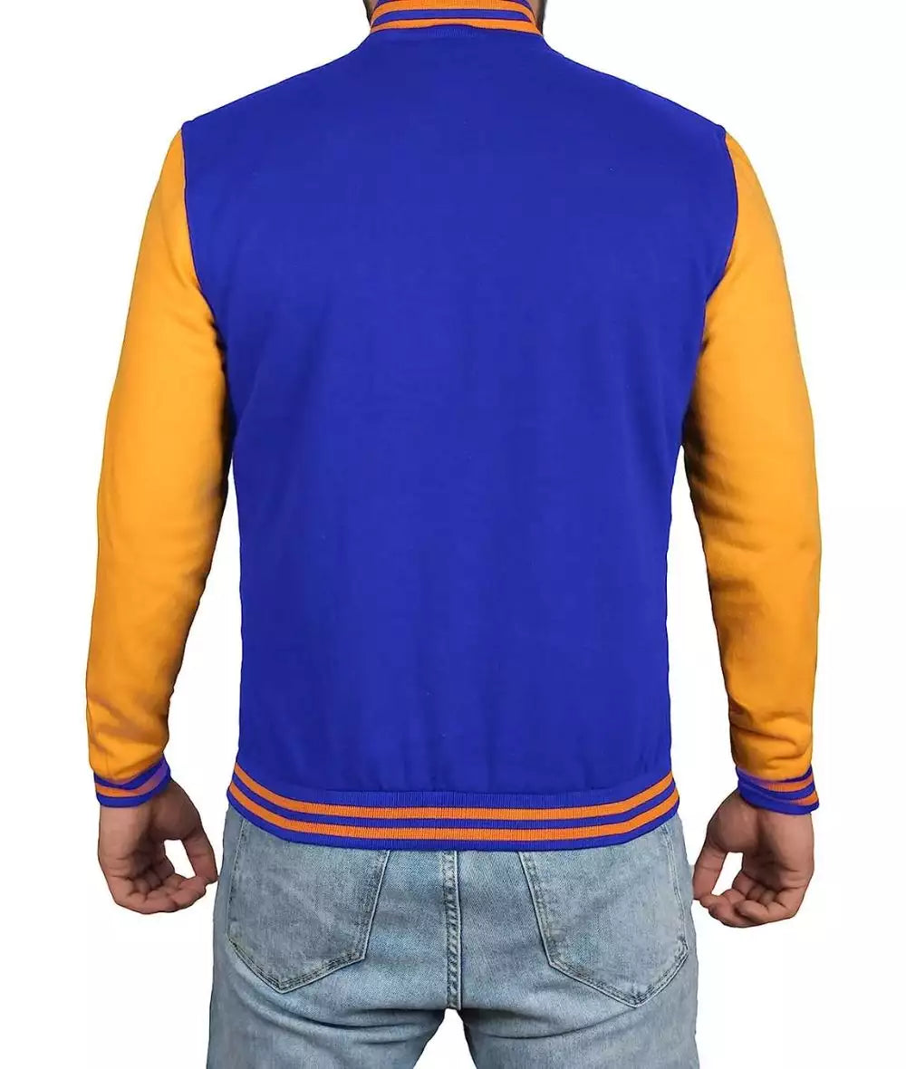 Men’s Royal Blue Baseball Jacket – Yellow Sleeve Varsity Bomber