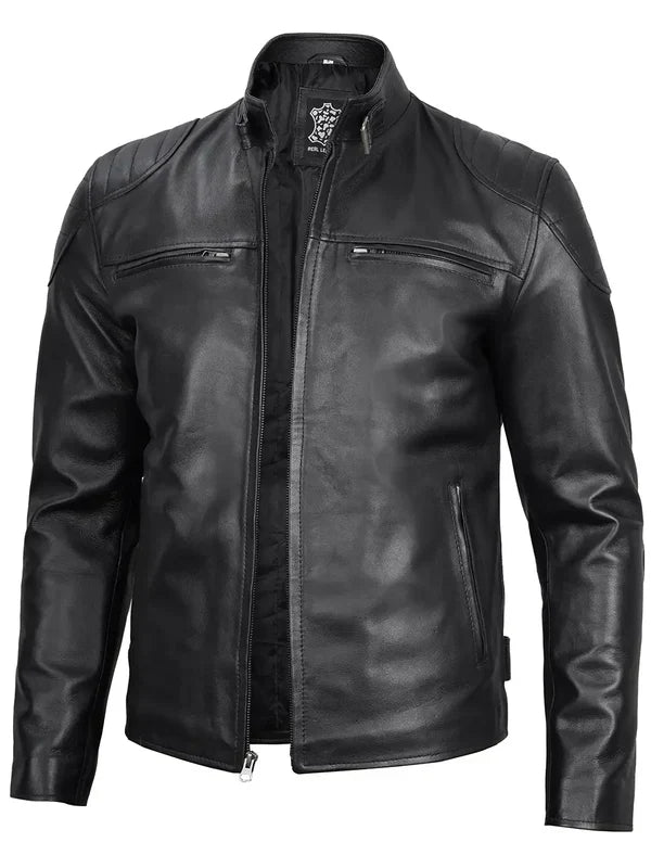 Vermont Men's Black Biker Style Leather Jacket