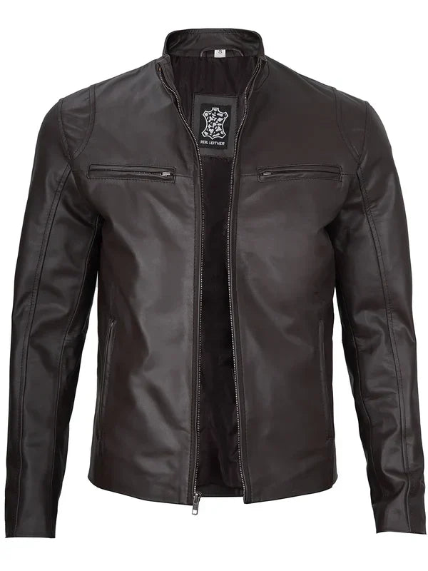 Men's Dark Brown Cafe Racer Leather Jacket