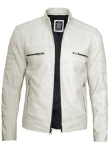 Mens Off White Cafe Racer Real Leather Jacket