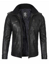 Mens Black Waxed Cafe Racer Leather Jacket