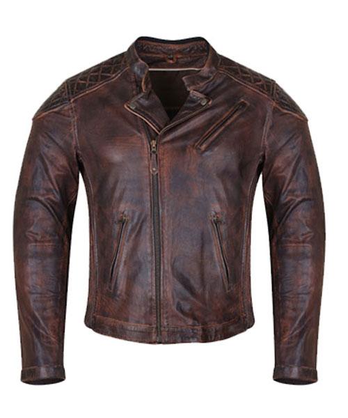 Classic Vintage Leather Jacket with Quilted Shoulders