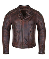 Classic Vintage Leather Jacket with Quilted Shoulders