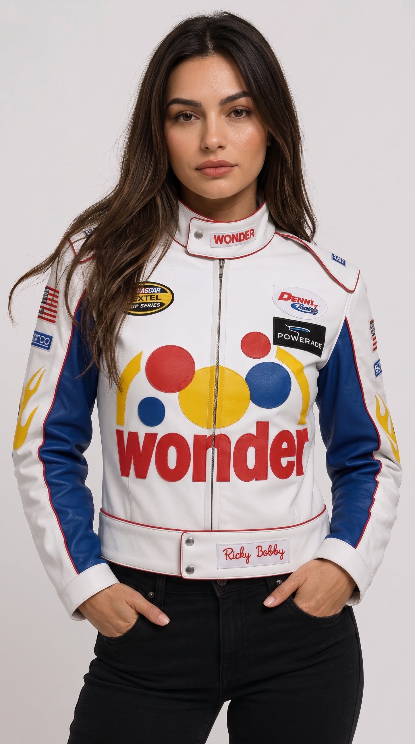 Ricky Bobby Inspired Racing Jacket – Premium Women's Motorsport Style Leather Jacket