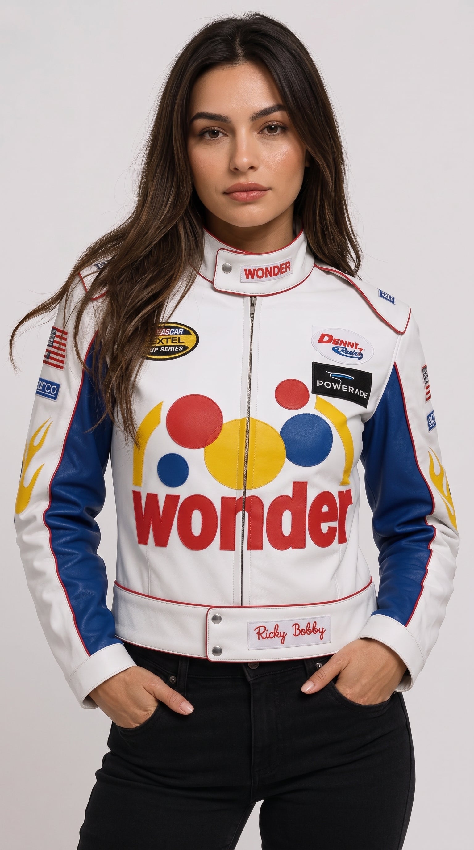 Ricky Bobby Inspired Racing Jacket – Premium Women's Motorsport Style Leather Jacket