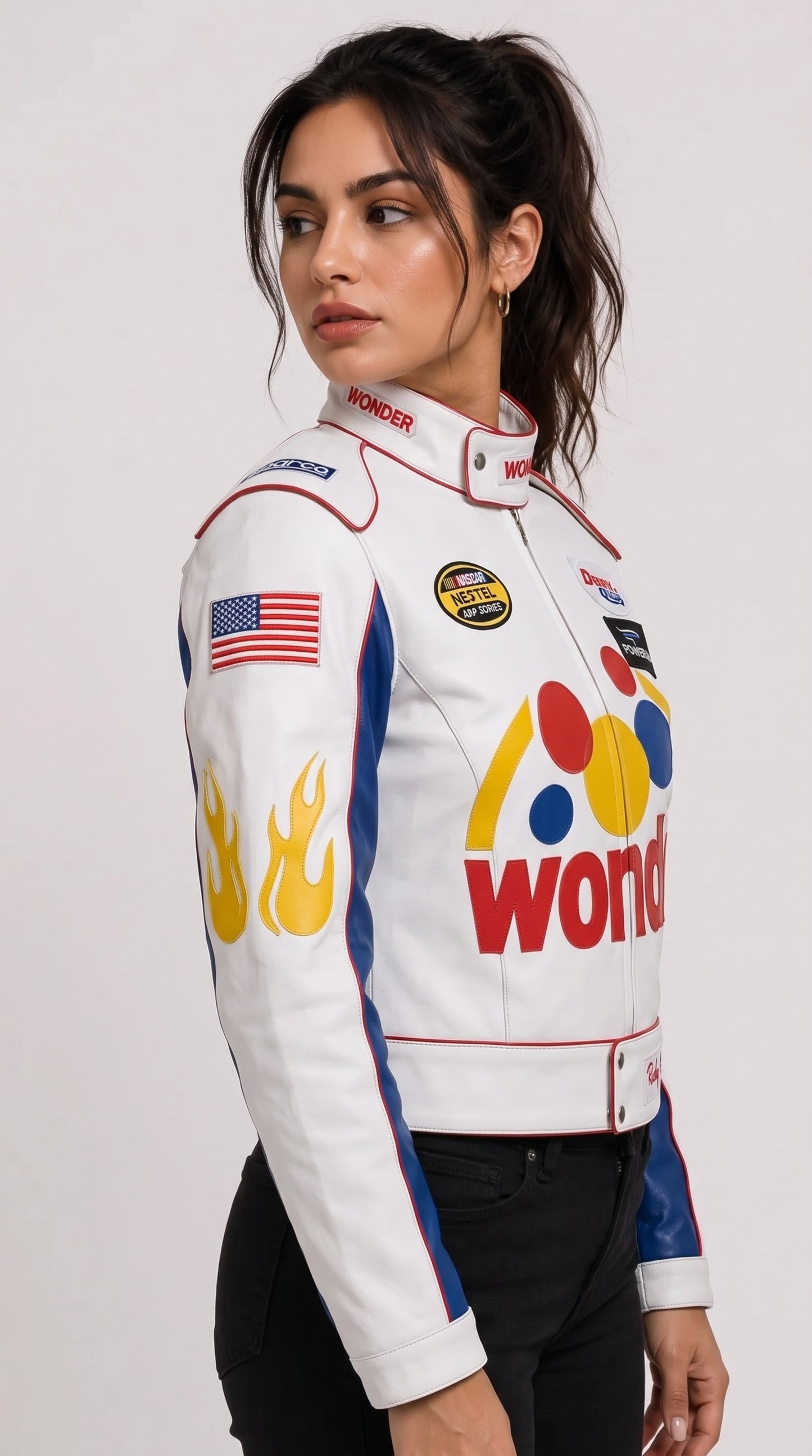 Ricky Bobby Inspired Racing Jacket – Premium Women's Motorsport Style Leather Jacket