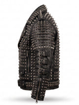 Black leather jacket for men with metal studs